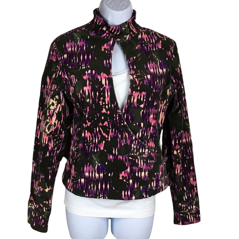 Versace‎ Jacket Corduroy Floral Print Keyhole Cutout Long Sleeve Women's IT 42